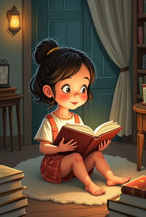  Vintage cartoon art of girl reading 