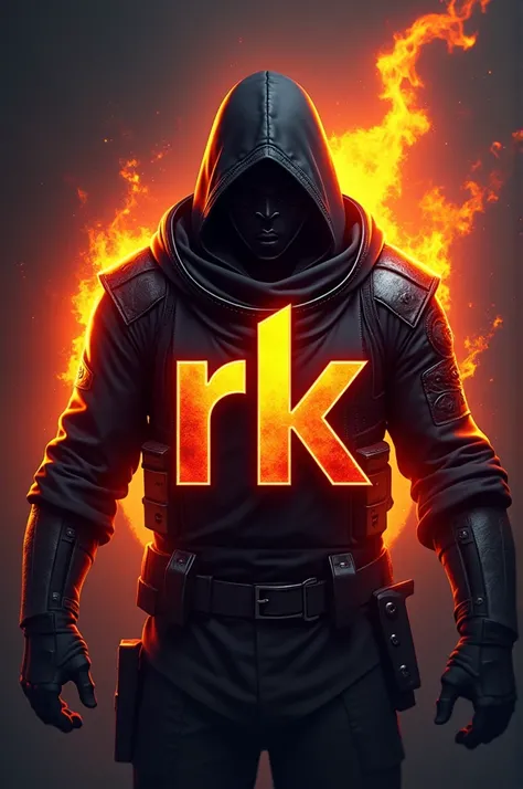 Design a dynamic and bold gaming logo for a Free Fire player named "Rk Rakib". The logo should feature the initials "Rk" in a strong, modern font, with a sleek, aggressive style. Incorporate elements that reflect the high-intensity action of Free Fire, lik...