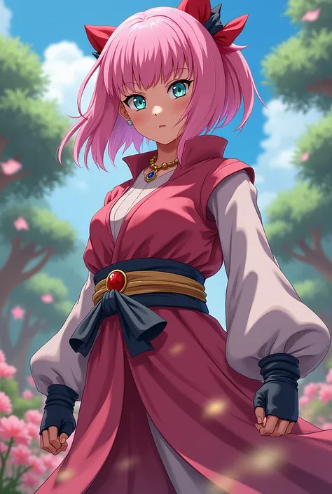 Dragon ball character with sakura haruno hair and clothes