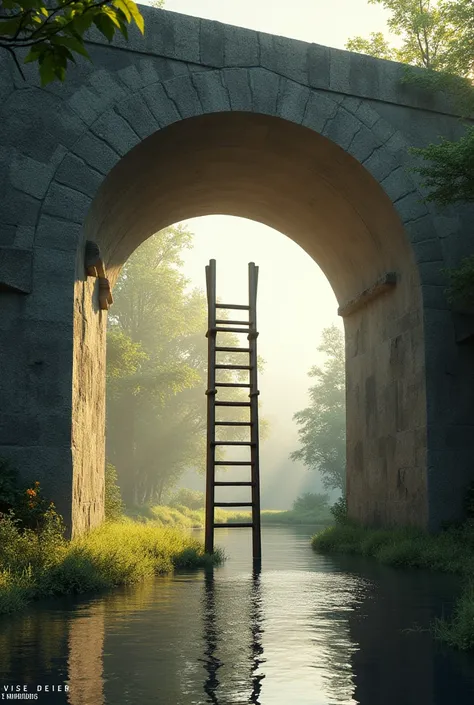 a ladder under the arch of a bridge