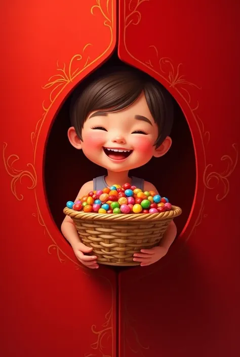  From the red cover smiling with a basket of candies