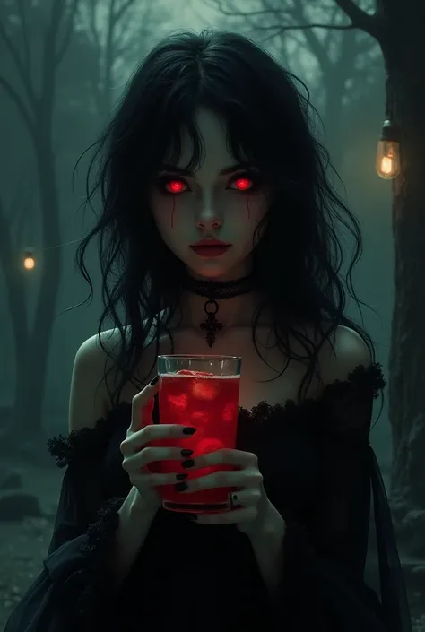 Gothic girl with tomato juice good night