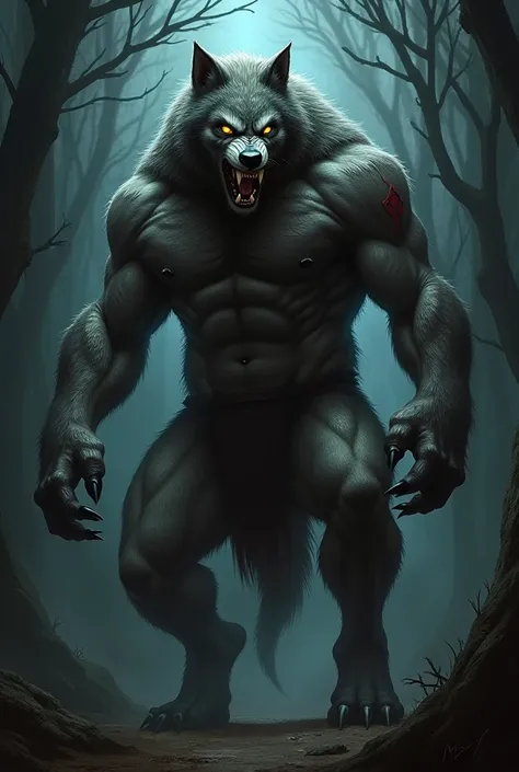 A tall, pumped-up werewolf +18 furry 