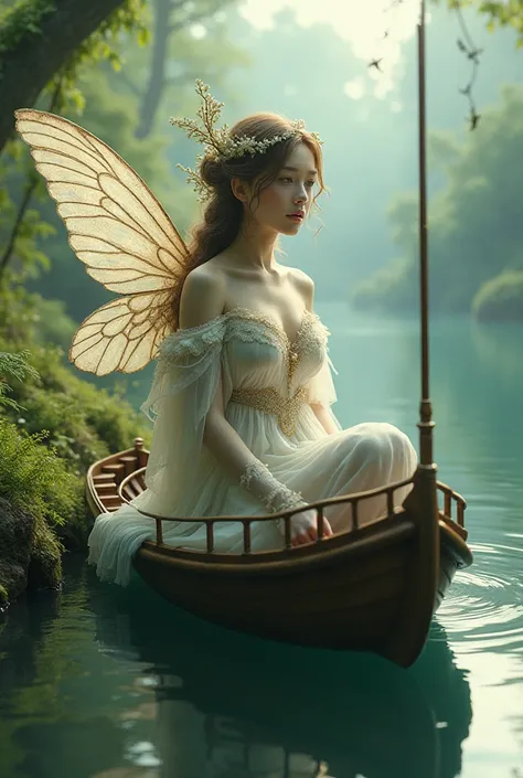 An image of a fairy, but her body is an actual river ferry