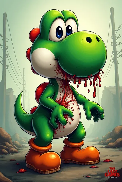 Yoshi infected with the Cordyceps virus in The Last of Us in a cartoon, with the sign: (Live. Games Sid). 