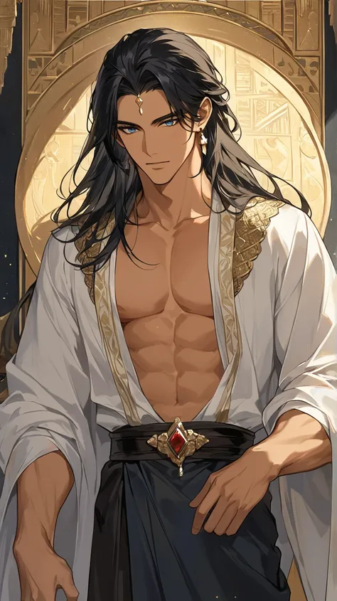 (score_9, score_8_up), long hair, masterpiece, best quality, 1 man , black hair , perfect face , blue eye , handsome male , Alone, adult male , delicate line drawingimpasto, masterpiece, high resolution, Top quality, unique , 1 male , nice , tanned skin , ...