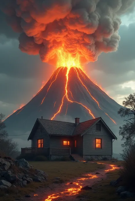 A volcano on the roof of the house 