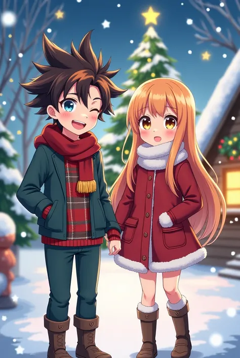 Christmas card with anime characters