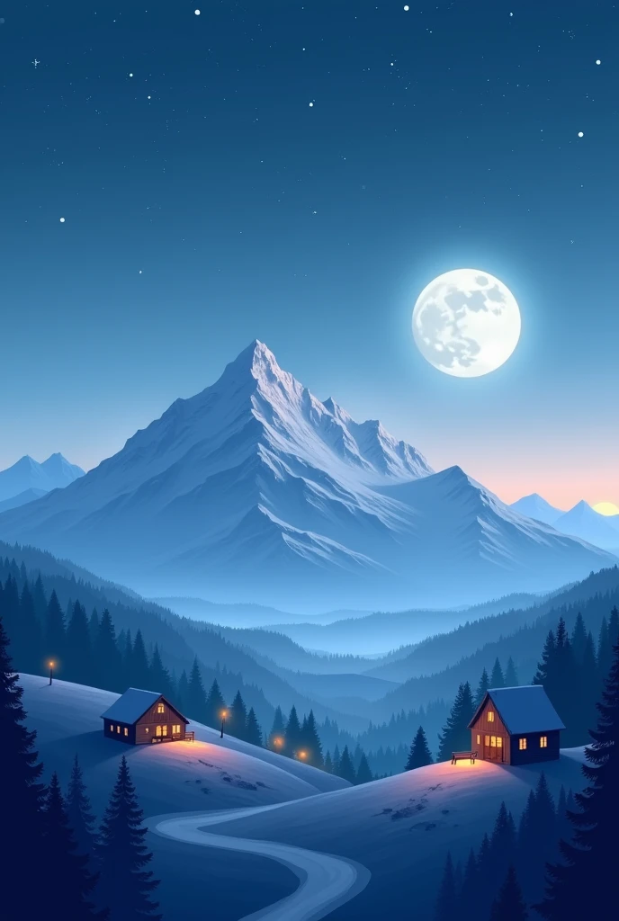  Make it with AI
Tranquil mountain scenery at night with sky filled with glittering stars.  The peaks of the mountain are covered in a thin fog ,  and there are several small wooden houses with warm light shining from their windows , scattered on the hills...