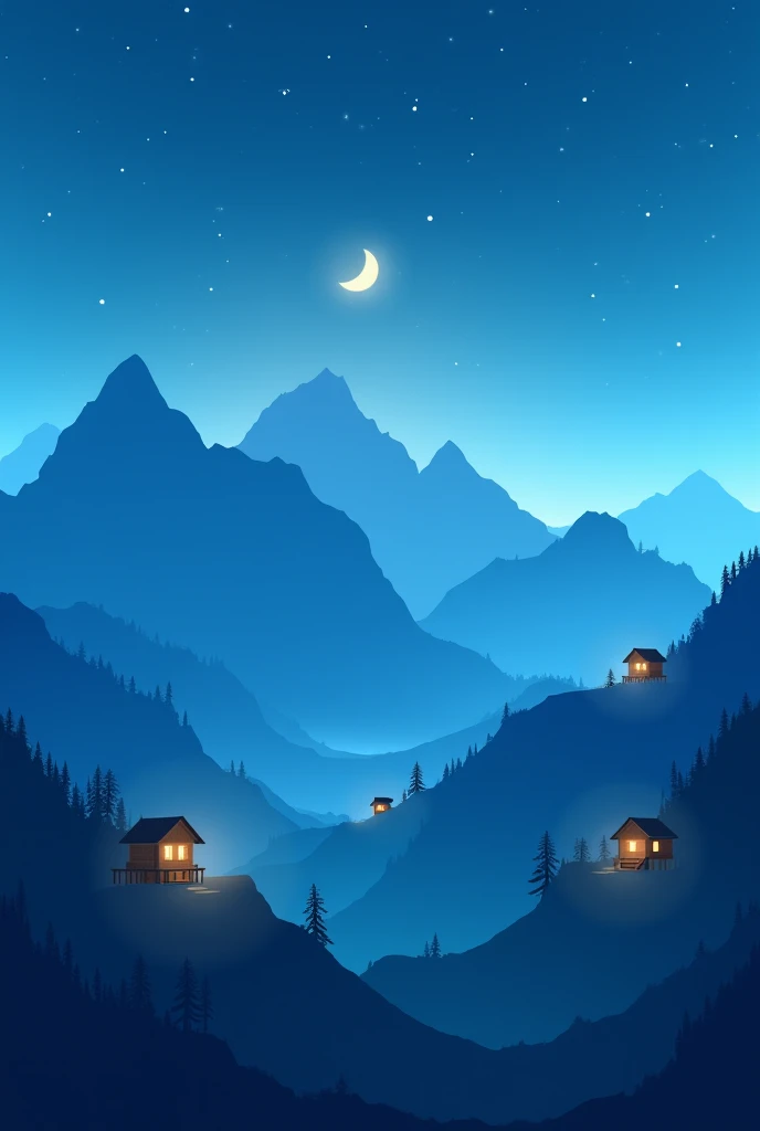  Make it with AI
Tranquil mountain scenery at night with sky filled with glittering stars.  The peaks of the mountain are covered in a thin fog ,  and there are several small wooden houses with warm light shining from their windows , scattered on the hills...