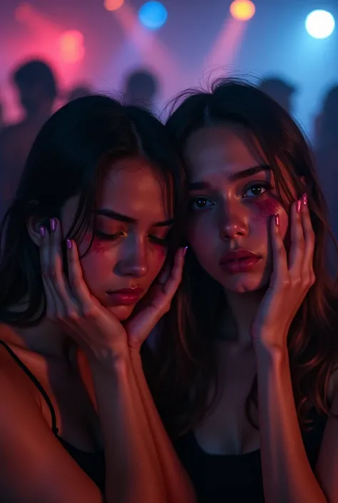 two girls are sad and crying in the club because the two boys they are in love with other girls 