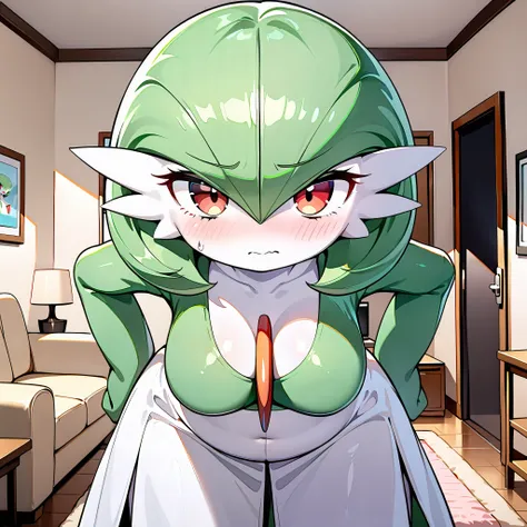 bbw, gardevoir, living room, getting fat, looking at viewer