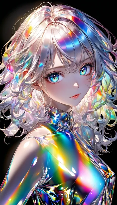 conceptual installation　 vivid colors　colorful artwork, Cute beauty, Striking beautiful eyes, Shiny, silky, tousled hair, Passionate and lascivious expression, Perfect Proportions, Transparent, iridescent, naturally luminous,   delicate and dynamic texture...