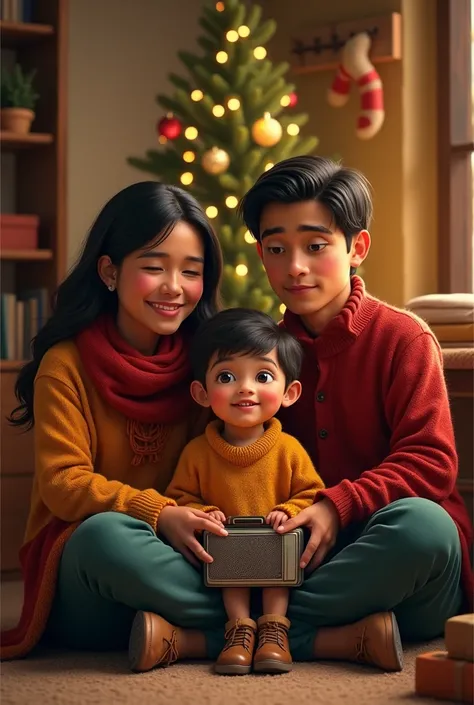 A Venezuelan family with ren listening to the radio at Christmas
