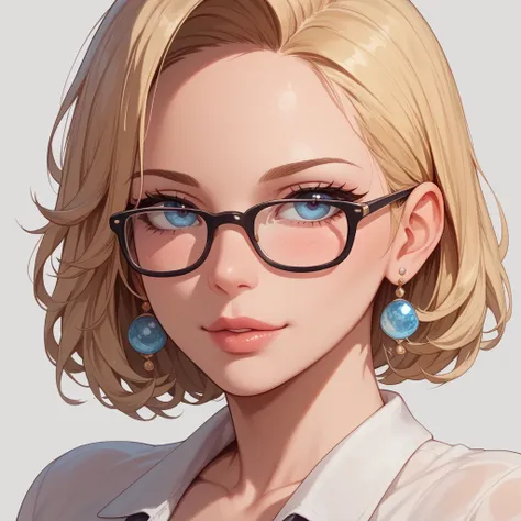 Illustration icon of an intelligent and mature girl wearing glasses。Her hair is blonde.。Career Woman Style。