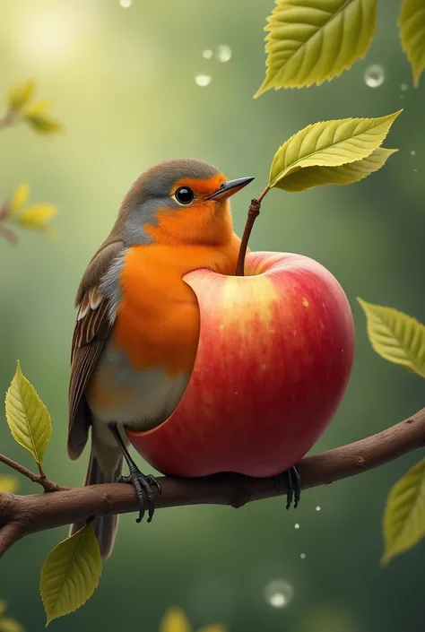 Draw a robin in the shape of an apple