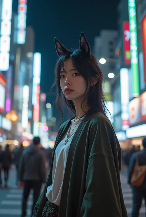 Imaginary creatures、Centaur、 a scene from the movie 、 Imprint Image、8k、This image is、A Japanese woman with a cute upper body 、下半身が馬のImaginary creaturesを描いている。,  Shibuya scramble crossing 、