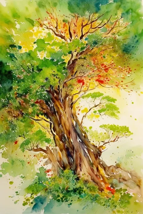 Watercolor、Banyan、Abstract、 high res,  top quality , masterpiece, 