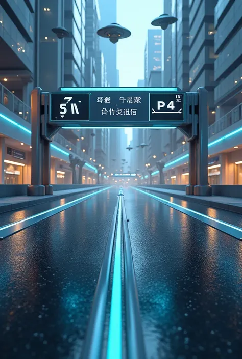 high quality, 8K Ultra HD, futuristic metal interstate sign