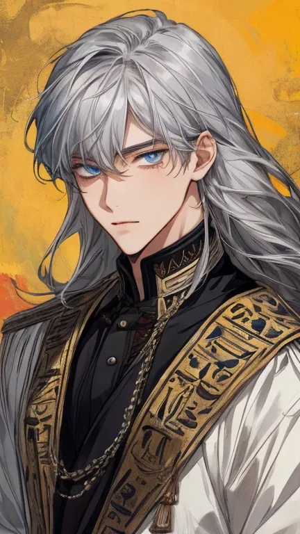 (score_9, score_8_up), long hair, masterpiece, best quality, 1 man , black-Silver hair , perfect face , blue eye , handsome male , Alone, adult male , delicate line drawingimpasto, masterpiece, high resolution, Top quality, unique , 1 male , nice , tanned ...