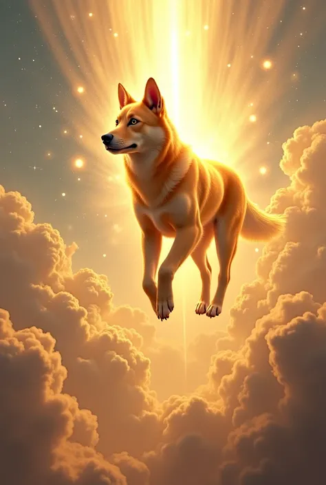 A golden dog in the sky showing souls