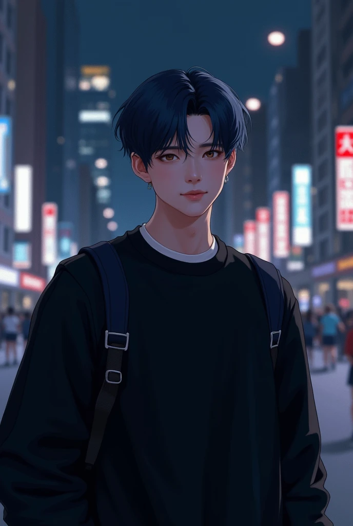  I have a boy who wears a black sweatshirt,  Kim Do Young , male Ulzzang, jimin , in a sweatshirt,   beautiful,  pale Korean face  ,   shiny white skin ,   Inspired by Bian Shoumin  , Park Jimin ,  Kaishkun  , ulzzang, Sakimichan, jimin   dark blue hair , ...