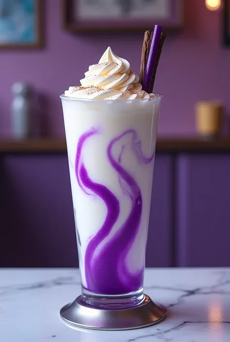 I want a vanilla milkshake with purple touches, thats realistic and has magic touches 