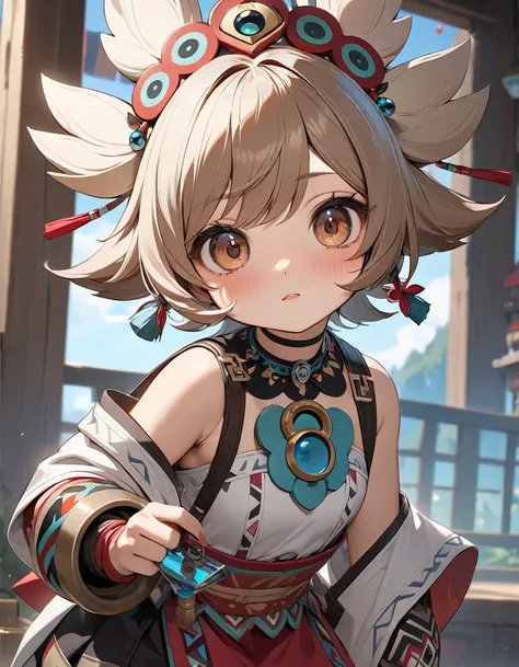 (best quality, ultra detailed), masterpiece,, perfect face, Genshin impact Kachina, cute outfit