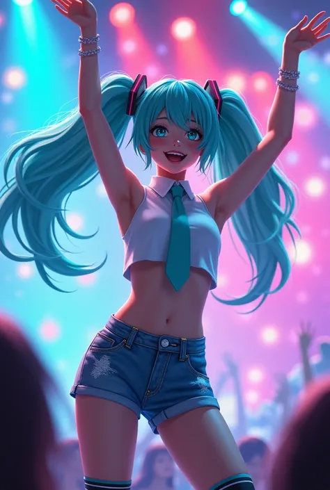 Hatsune Miku con un  shorts corto

