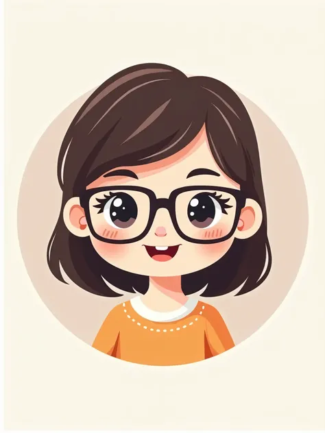 create a logo of a cute girl with glasses in vector art, for graphic design, in flat, simple and minimalist colors