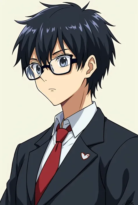  Buatin anime characters with those traits 
1 .  Tall and handsome with good posture .
2.  White skin and straight black hair .
3. Sharp and intelligent eyes with regular glasses for reading books.
4.  Wearing a Japanese male high school uniform  (circa 90...