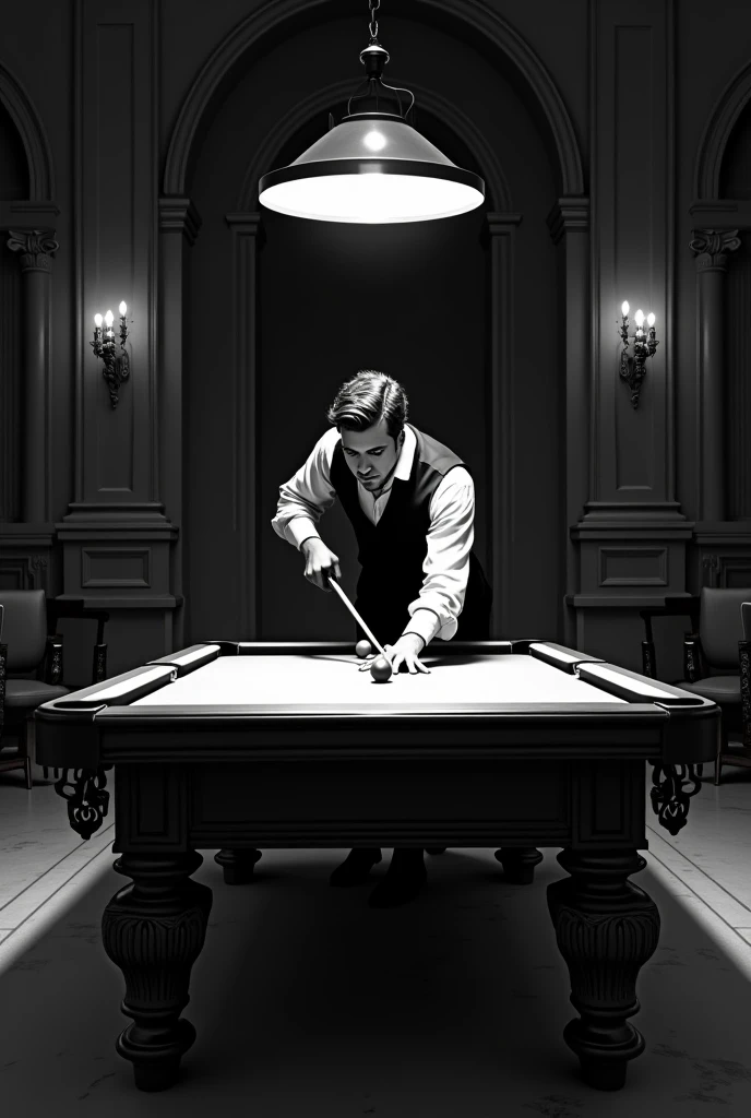 Logo of Sanson playing billiards in black and white