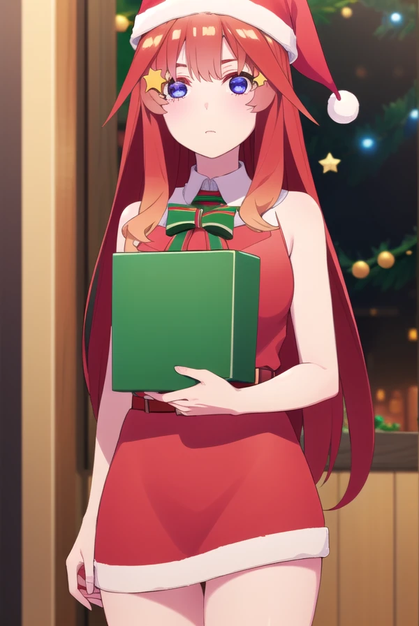 itsukinakano, itsuki nakano, bangs,  blue eyes, Hair between the eyes,  , Red Hair, star (symbol),  hair accessories with sisters, star  hair accessories with sisters,
break skirt,  Christmas Outfits,  Christmas Outfits, clavicle, white  Christmas Outfits,...