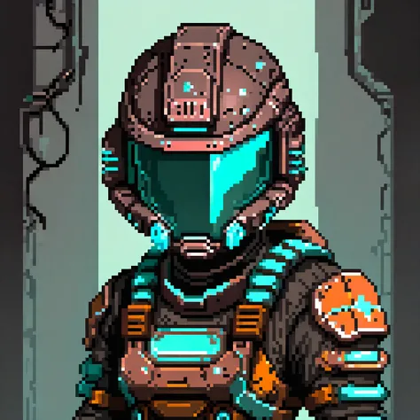 Helmet, Dead Space style, RPG game scene character，pixel art