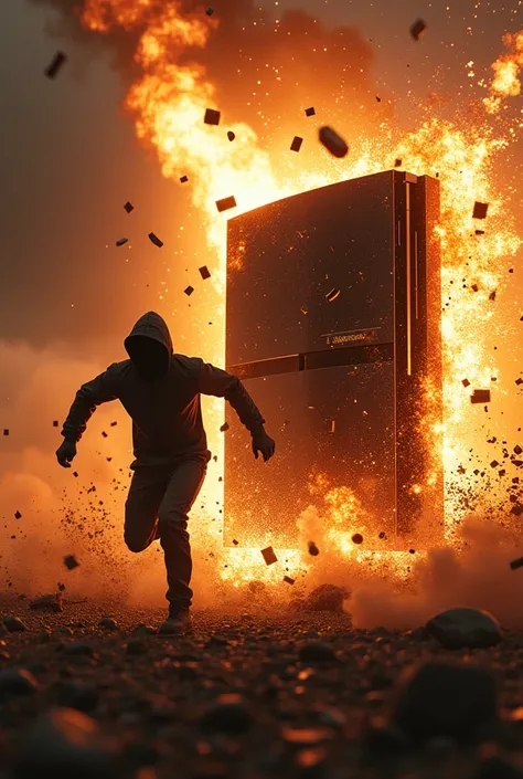 playstation 3 exploding as someone runs away