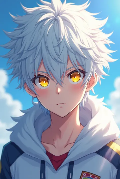 (work of art, Maximum quality, best qualityer, offcial art, beautiful and aesthetic:1.2) Inazuma Eleven Oc Boy Com Cabelo Branco E Olhos Amarelos