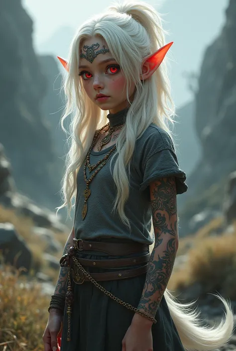 I could make it like this ,Young Girl With Red Eyes Ears White Tail Lots Of Tattoos Set Up With A Viking Shirt, but size 1024x1792 