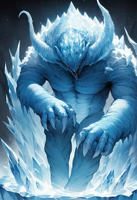 size：  512 pixels wide x 512 pixels high  、{  top quality }, {  very beautiful }, {  super detailed }, {  BEST ILLUSTRATION }Ice devil 、Ice devil、恐ろしいface、face：Big fangs、body：  transparent like ice  、 Because its terrible  、  hands and feet are lumpy  、  h...