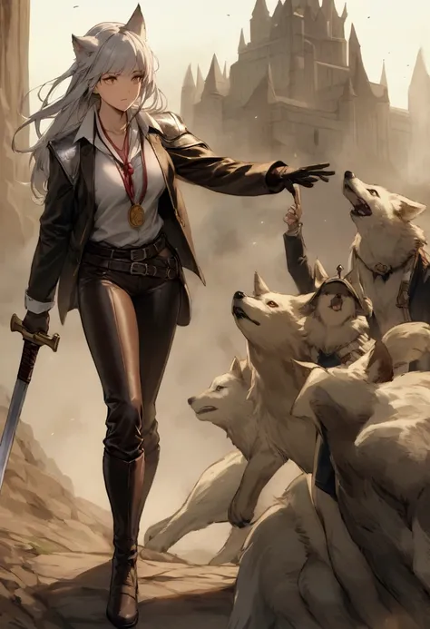 An imposing warrior with short silver hair, her light brown eyes,  almost golden tones and having a light skin like porcelain .  She has a very muscular body and burn marks that run all over her right arm .  She wears the costume of the Wolf School , being...