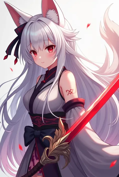 
anime girl with white hair and red eyes holding a sword, an anime drawing by Shitao, pixiv, fantasy art, very beautiful anime cat girl, white - haired fox, detailed anime artwork, best anime 4k konachan wallpaper, detailed anime art, anime fantasy artwork...