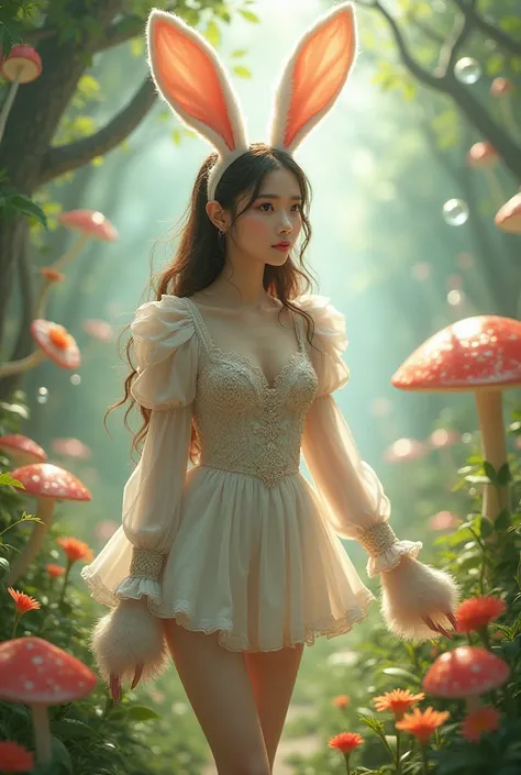 A woman dressed as a rabbit