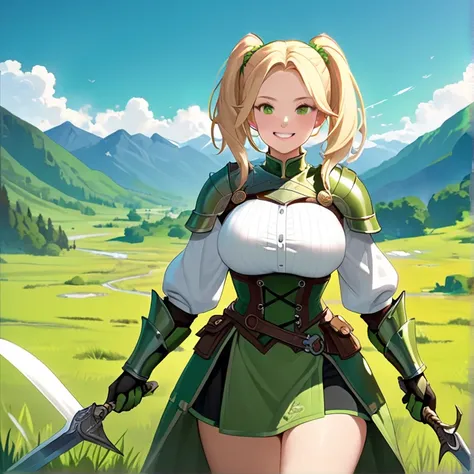 Masterpiece, HD, high resolution, high quality, best quality, super detailed. Solo character alone. Fantasy art.
{{(A 20-years-old norse-rogue-youngwoman:(appearance: Medium blonde-golden-hair tied in two-high-twintails. fair skin. Very beautiful face. Che...