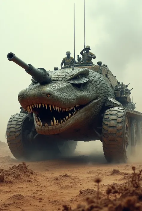 A tank in the shape of a crocodile