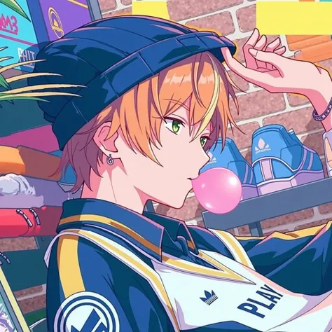 anime boy with a bubble gum in her mouth, orange - haired anime boy, anime boy, high quality anime artstyle, handsome anime pose, anime cover, anime artstyle, young anime man, smooth anime cg art, anime style 4 k, key anime art, anime wallaper, kentaro miu...