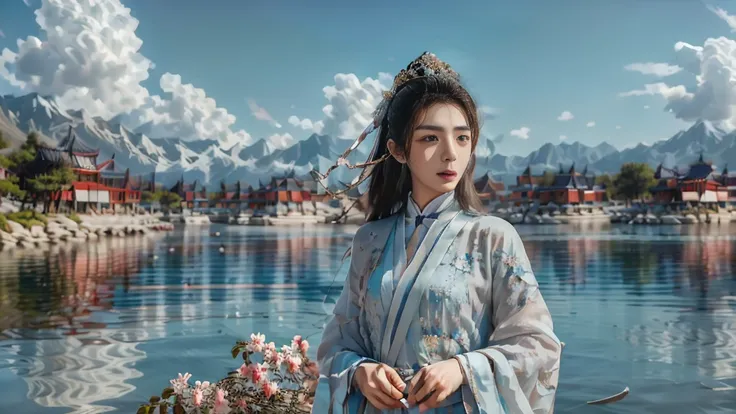 A group of beautiful Chinese girls and handsome Chinese boys, professional influencers, elegant poses, intricate details, ornate clothing, mesmerizing expressions, dynamic composition, cinematic lighting, vibrant colors, ethereal atmosphere, hyper-realisti...