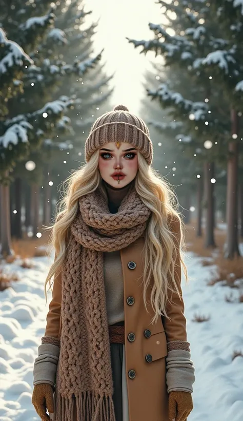  A blond woman in a winter outfit, In a beautiful passage 