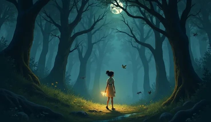 
 Nili felt a little scared, but she took a deep breath and remembered her dream.
As she carefully walked through the dark forest, she heard a soft voice.
"Who is there?" the voice asked.
Nili turned around and saw a small firefly shining there.
"My name i...