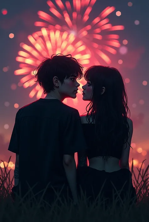 Emo teen couple watching fireworks