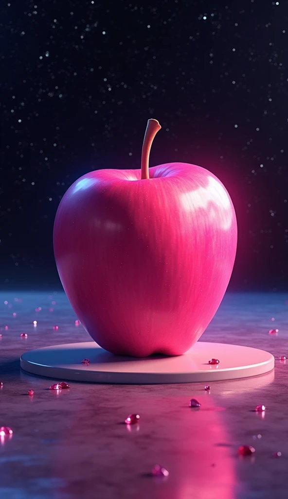 a pink apple on a table in the cideral space