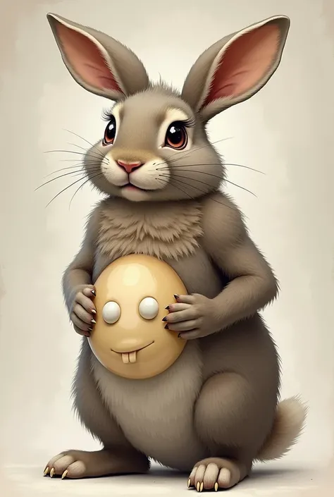 Make an anthropomorphic male rabbit with penises and big balls 